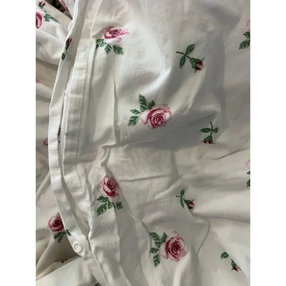 IKEA EMELINA KNOPP Full Size Duvet Cover pretty pink roses on white background